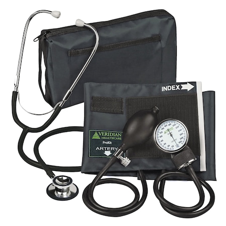 Veridian Healthcare ProKit Aneroid Sphygmomanometer With Dual-Head Scope, Adult, Black 02-12701